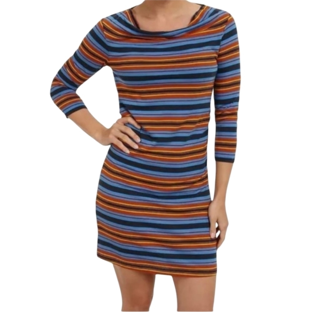 Patagonia Women's Cowl Neck 3/4 Sleeves Striped Dress Size XS